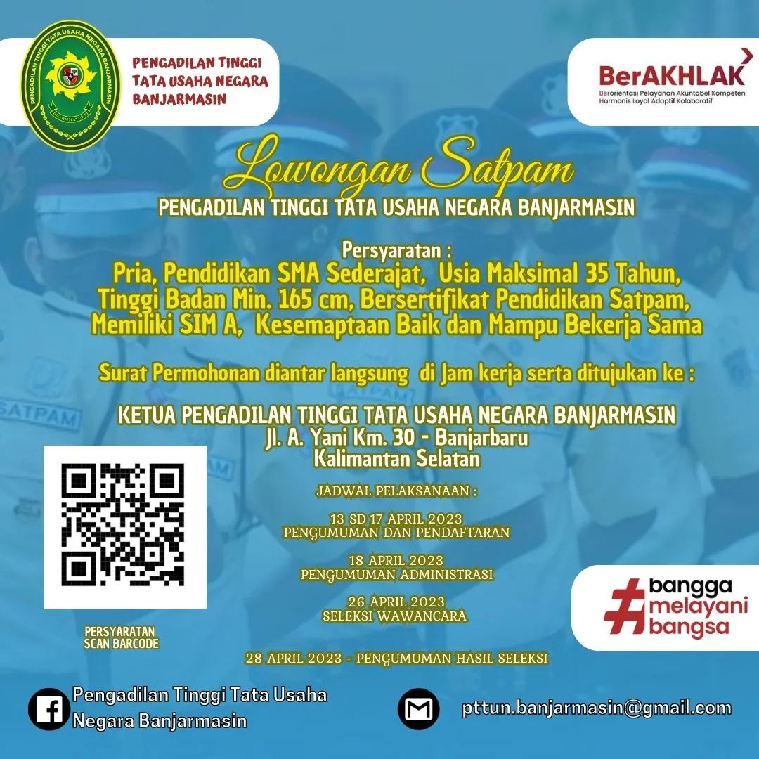 Lowongan Satpam pada Pengadilan Tinggi Tata Usaha Negara Banjarmasin