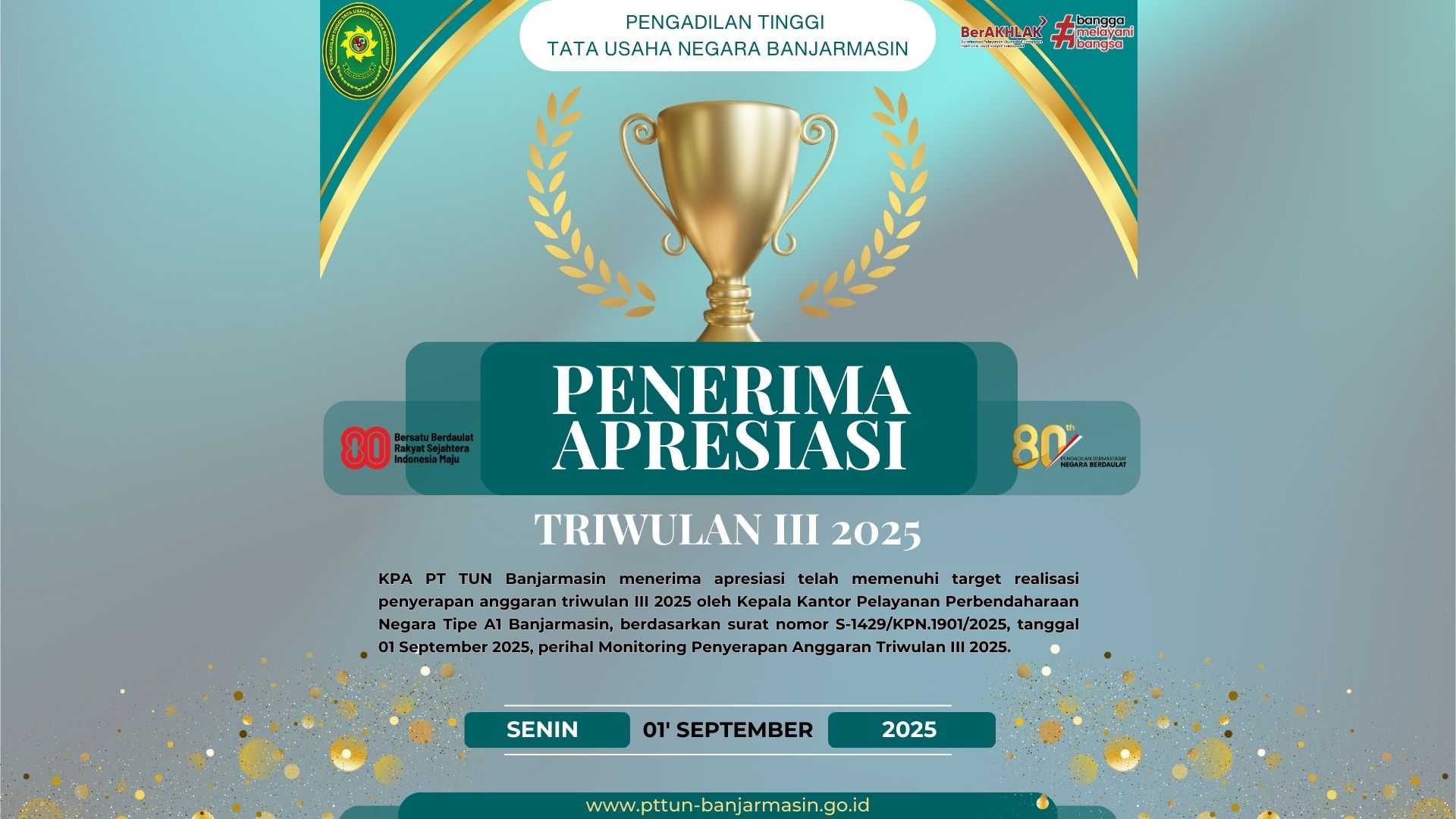 Penerimaan Apresiasi kepada KPA Pengadilan Tinggi TUN Banjarmasin