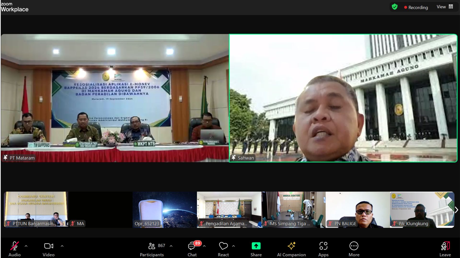 Sosialisasi e-Monev Bappenas 2024 via Zoom Meeting oleh Biro Perencanaan Mahkamah Agung RI
