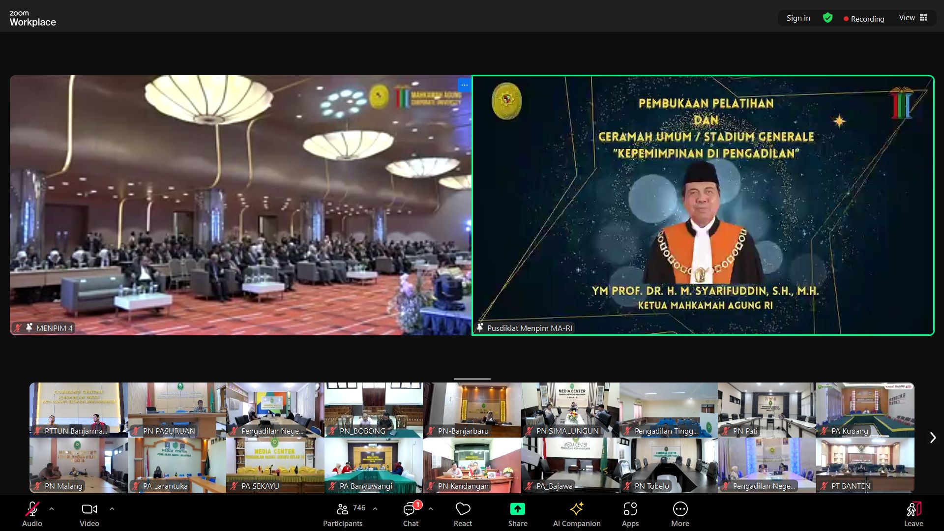 Pelatihan dan Ceramah Umum Tentang Kepemimpinan Di Pengadilan oleh Ketua Mahkamah Agung RI secara Daring