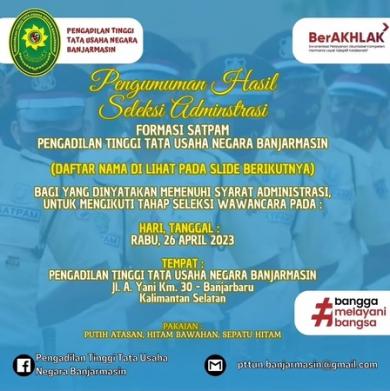 Pengumuman Hasil Seleksi Administrasi Formasi Satpam pada PT TUN Banjarmasin